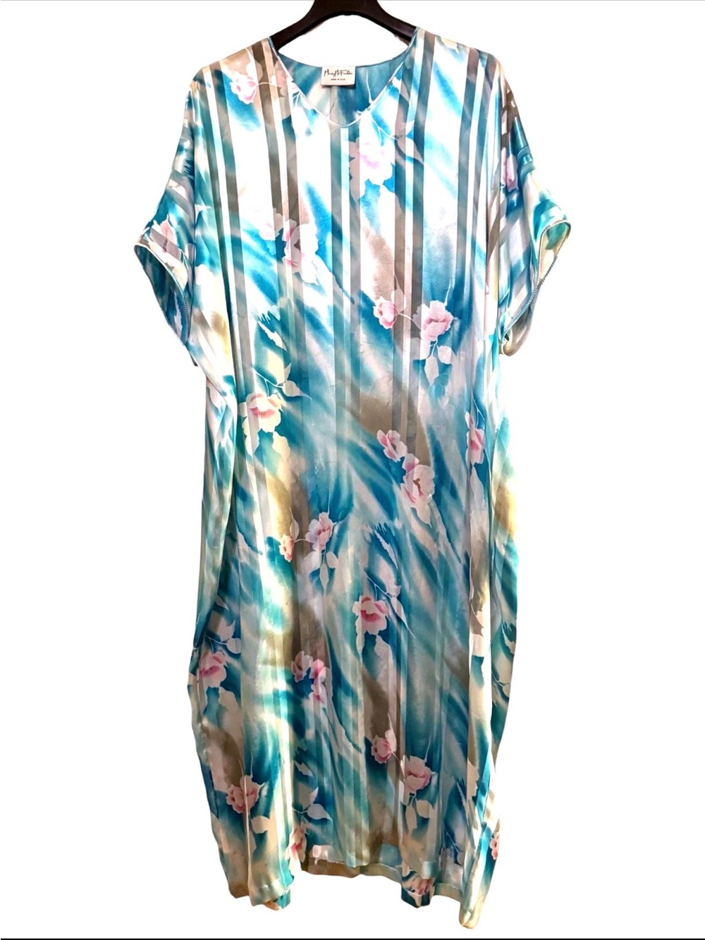 Mary McFadden Rare Vintage 80’s Cherry Blossoms & Stripes Kaftan Mumu Sz OS 🌸